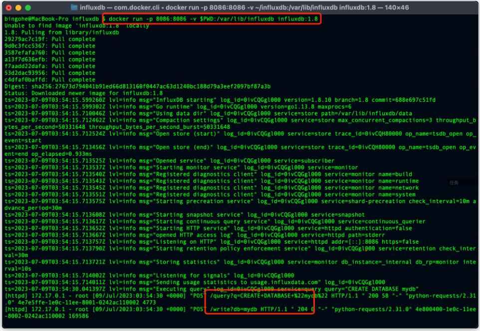 在這個示例中，我們首先連接到InfluxDB（類似于連接到MySQL數(shù)據(jù)庫），然后創(chuàng)建一個名為mydb的數(shù)據(jù)庫（類似于在MySQL中創(chuàng)建一個新的數(shù)據(jù)庫），并切換到創(chuàng)建的數(shù)據(jù)庫（類似于在MySQL中選擇一個數(shù)據(jù)庫）。接著，我們準備了一條名為cpu_load的數(shù)據(jù)（在InfluxDB中，measurement相當于MySQL中的表名），并為數(shù)據(jù)添加了host和region標簽（類似于MySQL中的索引列）。最后，我們將數(shù)據(jù)寫入到InfluxDB中（類似于在MySQL中執(zhí)行INSERT語句）。  執(zhí)行上面的代碼后我們可以看到我們的操作成功了： 圖3